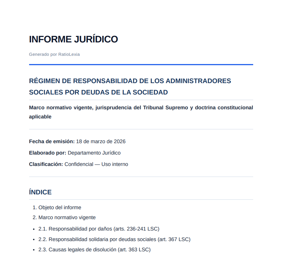 Informe juridico profesional generado por RatioLexia